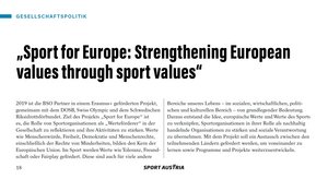 Sport for Europe im Sport Austria Magazin 4/18