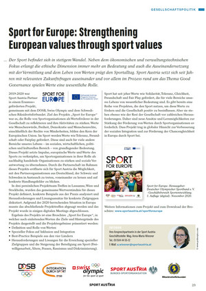 Sport for Europe im Sport Austria Magazin 1/21