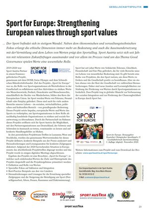 Sport for Europe im Sport Austria Magazin 1/21