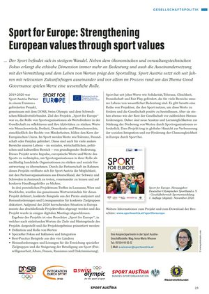 Sport for Europe im Sport Austria Magazin 1/21