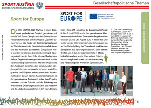 Sport for Europe im Sport Austria Jahresbericht 2019